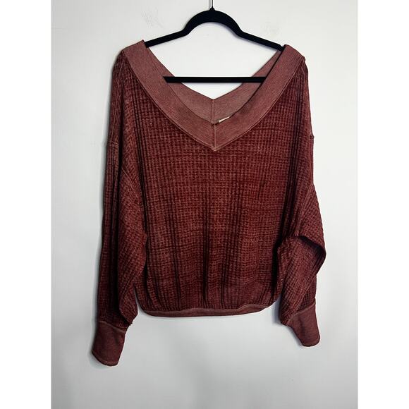 We The Free The Free South Side Thermal Top Size XS Burgundy Oversized Boho  - Picture 2 of 7